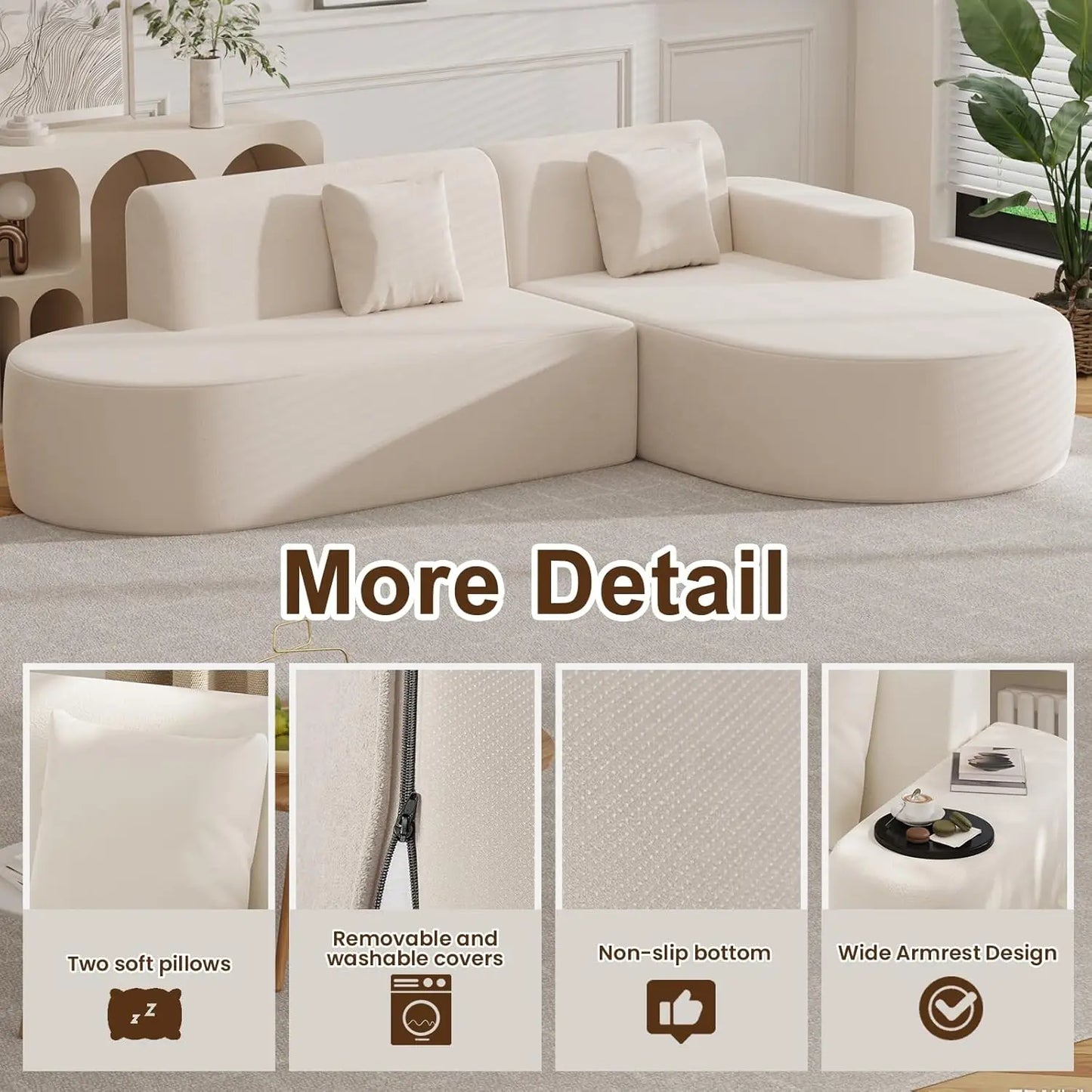 Modern Curved Boneless L-Shape Sectional Sofa Chenille Cloud Living Room Apartment Bedroom Right Facing, Customized