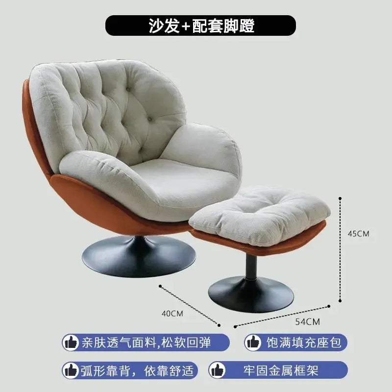 Ergonomic Reclining Chair for Living Room, Grey Nordic Style, Back Support, Rotating Footrest, Luxury Decoration