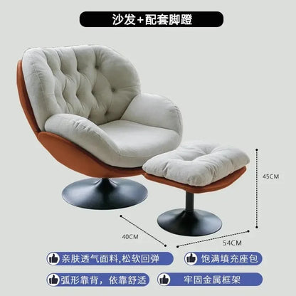 Ergonomic Reclining Chair for Living Room, Grey Nordic Style, Back Support, Rotating Footrest, Luxury Decoration