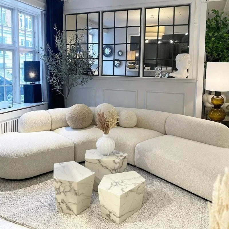 Modern Curved Sofa Set Furniture   Fabric Round White Living Room Sofa Apartment Boucle Semi-circular Sofa