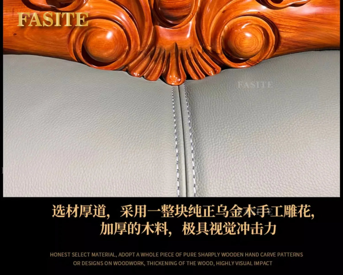 New Chinese-style simple ebony leather sofa luxury villa living room size apartment solid wood furniture corner combination