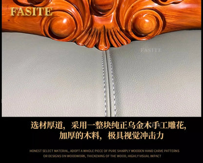 New Chinese-style simple ebony leather sofa luxury villa living room size apartment solid wood furniture corner combination