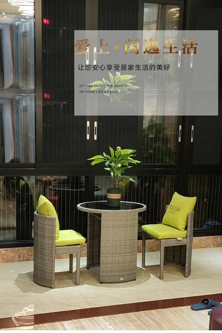 Rattan chair three-piece coffee table combination courtyard terrace outdoor small