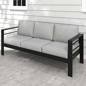Outdoor Couch Aluminum Patio Furniture Sofa, 3 Seat All-Weather Metal Patio Couch with 5" Thick and Soft Cushion and Wide Arm, O
