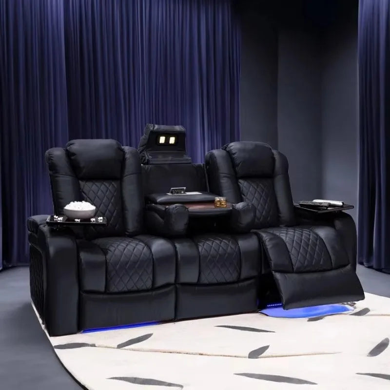 Luxury Dual Motor Recliner Sofa, LED, USB, Storage & Table
