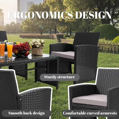 4 Pieces Rattan Patio Furniture Set,Outside Sectional Conversation Cushioned Sofa Set, Wicker Sofa Ideal