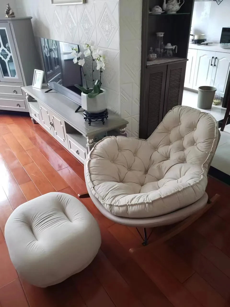Nordic Style Rocking Chair for Living Room Cat scratch SKin Leather Light Luxury Lounge Chair for Adult Lazy Sofa Balcony Chair