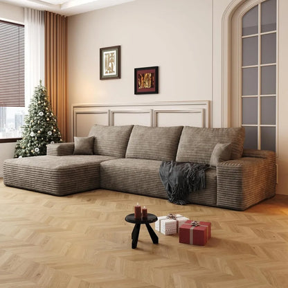 107" Boneless Couch with L Shaped Chaise, Plush Corduroy Sleeper Sectional Sofa, Deep Seat Comfy Couches for Living Room Bedroom