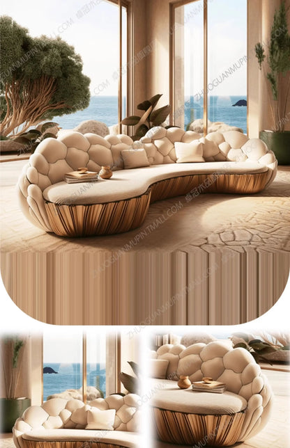 SM French Light Luxury Semi-circular Curved Villa Living Room Creative Sofa Cream Special-shaped Solid Wood