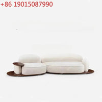 A  Italian minimalist island sofa modern cream style villa large flat black walnut, fabric sofa