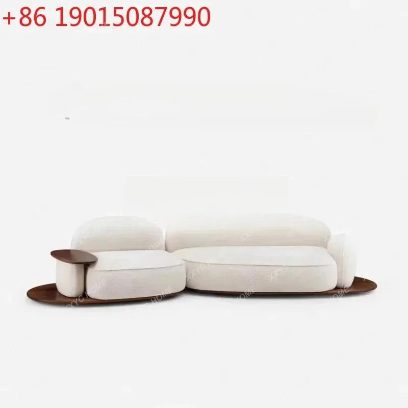 A  Italian minimalist island sofa modern cream style villa large flat black walnut, fabric sofa