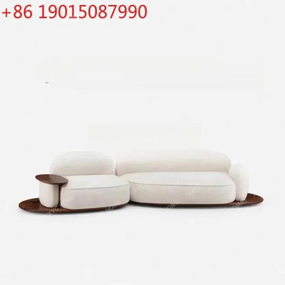 A  Italian minimalist island sofa modern cream style villa large flat black walnut, fabric sofa