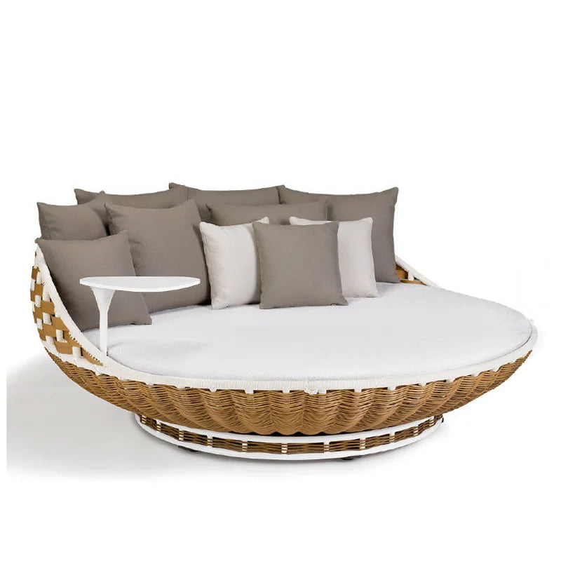 Modern Waterproof Rattan Sofa Patio Furniture Outdoor Furniture Big Round Outdoor Rattan Sun Beds