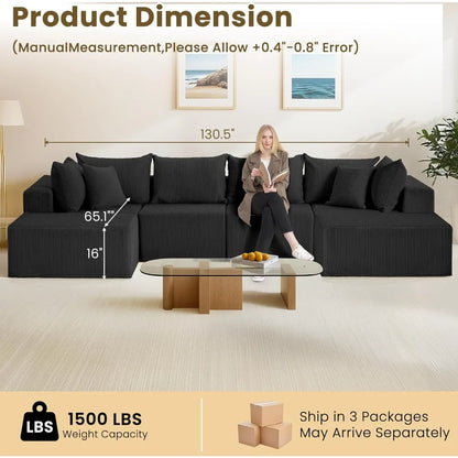 Oversize 131” Boneless Couch for Living Room,Comfort U Shaped Cloud Couch Sectional,Extra Deep Seats Corduroy Modular,Customized