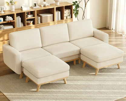 97" L-Shape Modular Sofa, 3-Seat Corduroy Couch with Movable Ottoman, Sectional Sofa for Living Room, Green, Customized