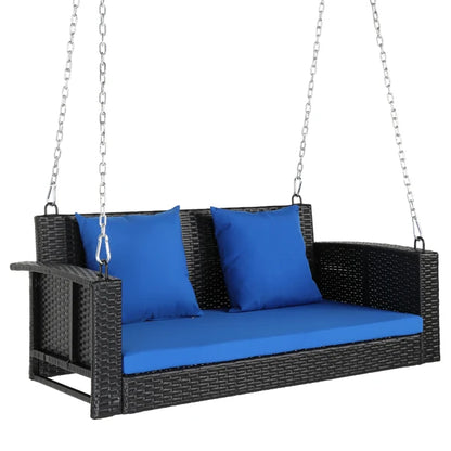 #For Heavy Duty 800 LBS Wicker Hanging Porch Swing with Cushions & Chains,  Outdoor Rattan Swing Bench for Garden, Yard&