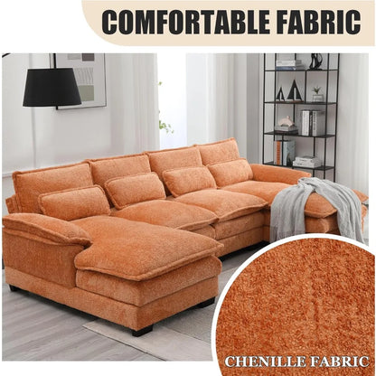 U-Shaped Sectional Couch, Modern Chenille Extra Large Modular Sofa with 4 Cushions,Memory Foam Funiture Set with Double Lounger