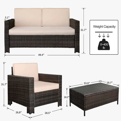 # l 4-piece courtyard furniture set, rattan chair and willow dialogue sofa set, suitable for outdoor, indoor, garden and balcony