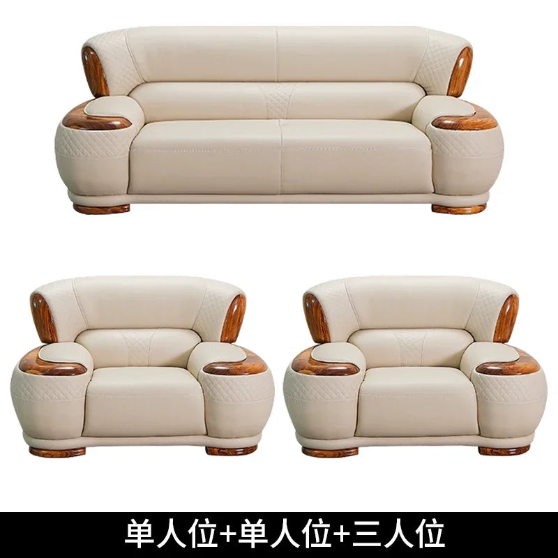 New Chinese ebony leather sofa living room modern first layer cowhide 1234 combination  FT