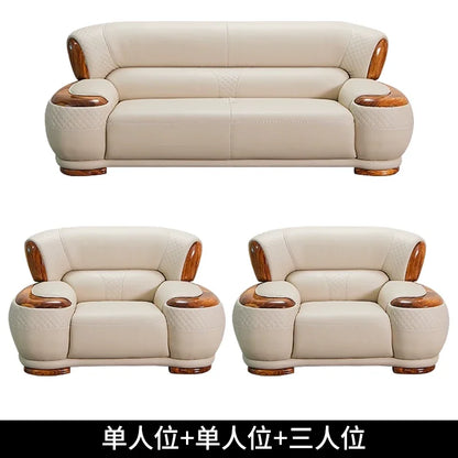 New Chinese ebony leather sofa living room modern first layer cowhide 1234 combination  FT
