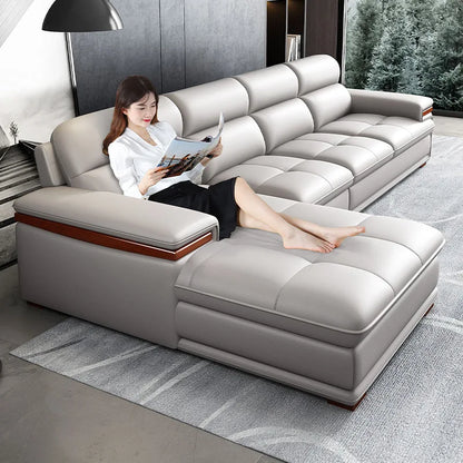 Leather sofa, first layer cowhide, modern simplicity, cream style living room sofa