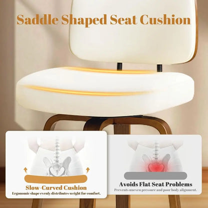 Ensemble de 3, 27 tabourets de bar pivotants en simili cuir blanc crème à hauteur de comptoir avec dossier, design moderne rembourré du milieu du siècle pour Kitc