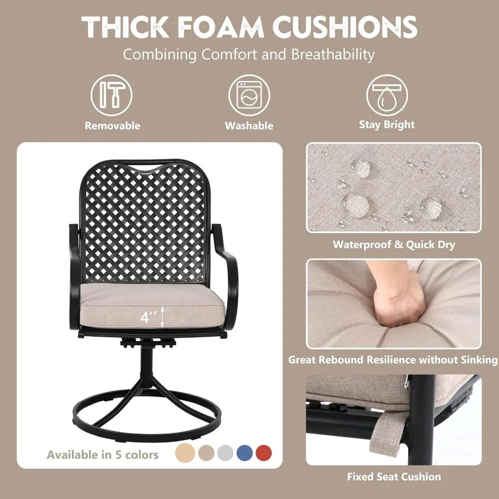 Patio Swivel Chair Set of 2, Heavy Duty Outdoor Dining Chairs with Thickened Cushions, Metal Patio Chairs Gentle Rocker