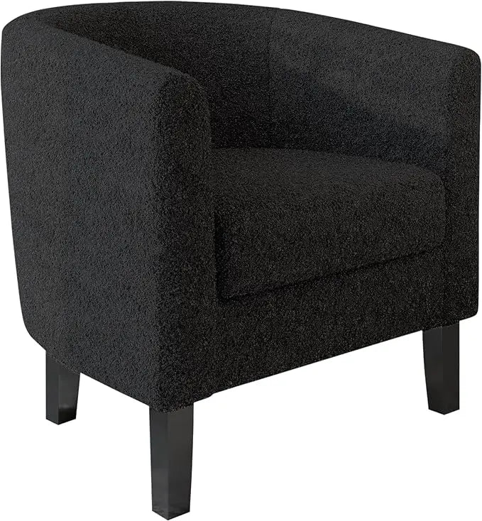 Linen Round Accent Barrel Chair, Club Tub Sofa Chair for Bedroom, Corner Chairs with Flared Legs and Cozy Soft Padding