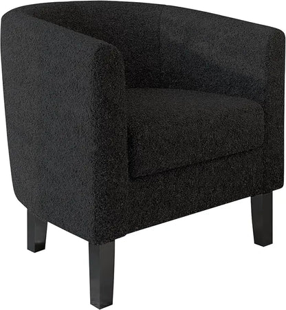 Linen Round Accent Barrel Chair, Club Tub Sofa Chair for Bedroom, Corner Chairs with Flared Legs and Cozy Soft Padding