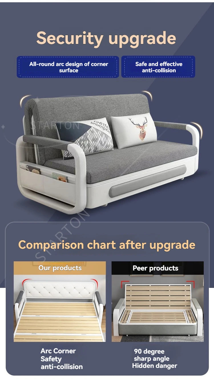 Foldable Living Room Multifunctional Sofa Bed Fabric Sponge Filled Sitting and Lying Sofa Bed With Storage