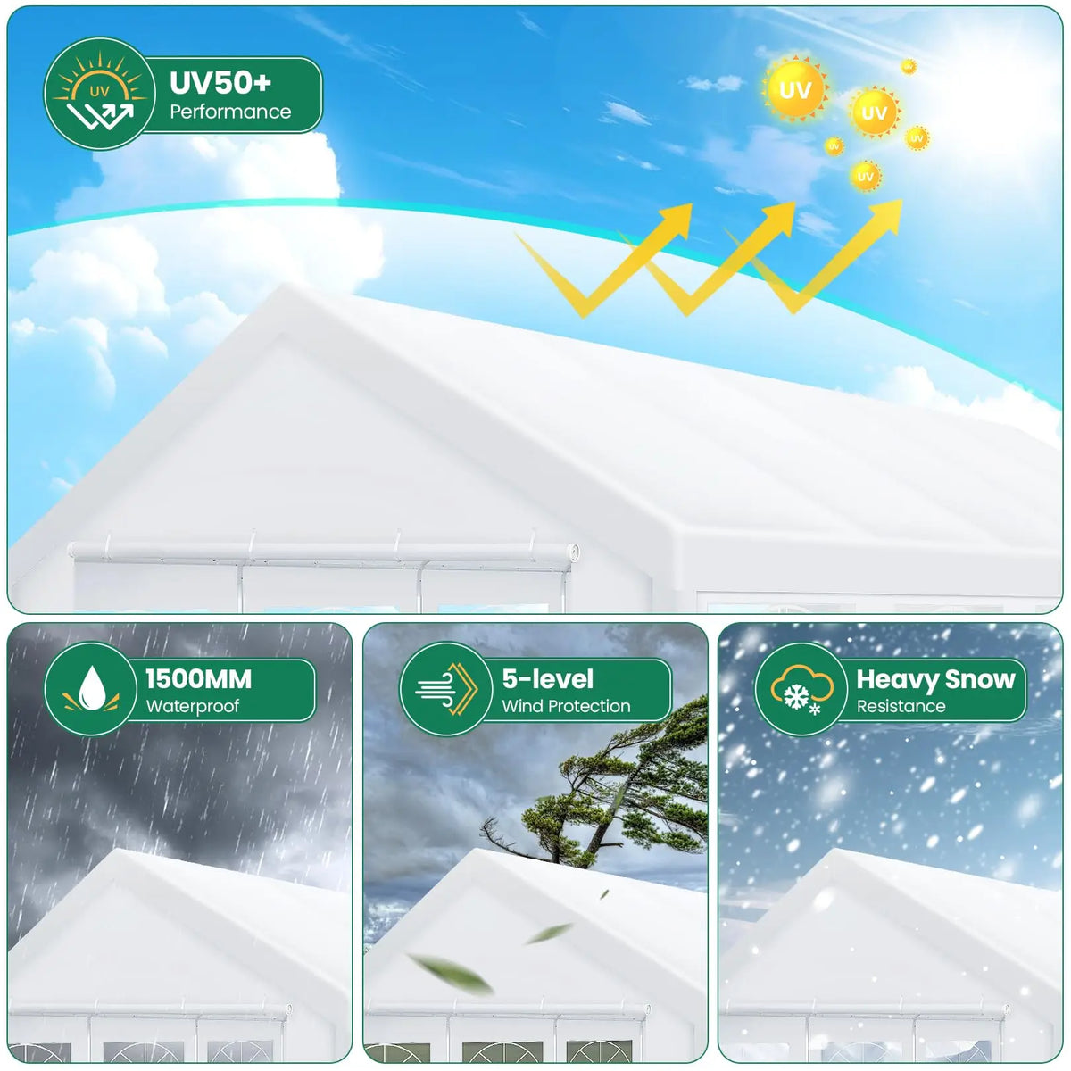 10 x 30 Canopy Tent Heavy Duty, 10x30 Party Tent with Removable Sidewalls & 4 Built-in Sandbags, Wedding Tent UV 50+，Waterproof