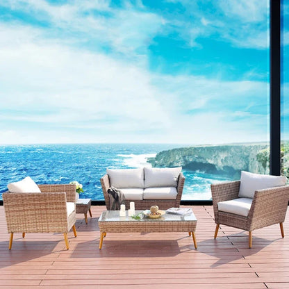 # Brown Patio Wicker Loveseat Setting Couch Furniture Outdoor Garden Rattan Aluminum Sectional Conversation Sofa Set #