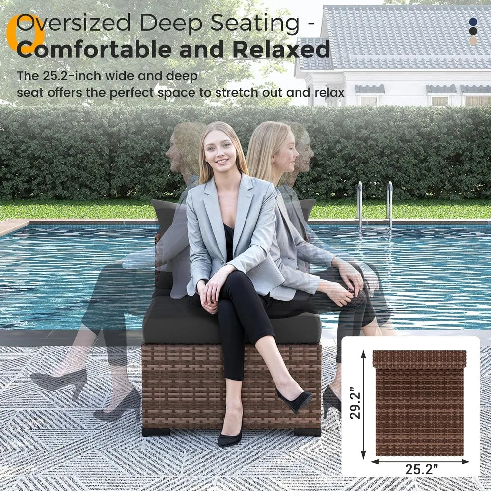 Furniture Set, 7 Piece Sectional Sofas with Wicker Coffee Table, Conversation for Garden, Backyard, Dark Grey, Customized