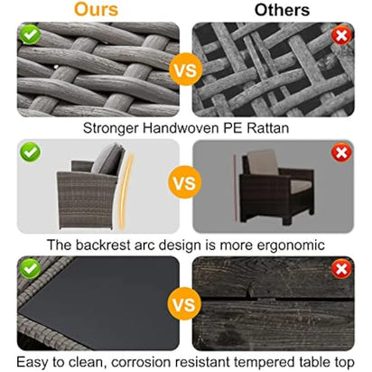 6-Piece Outdoor Patio Furniture Set: Sectional Rattan Sofa with Ottoman and Storage Table for Garden Conversations