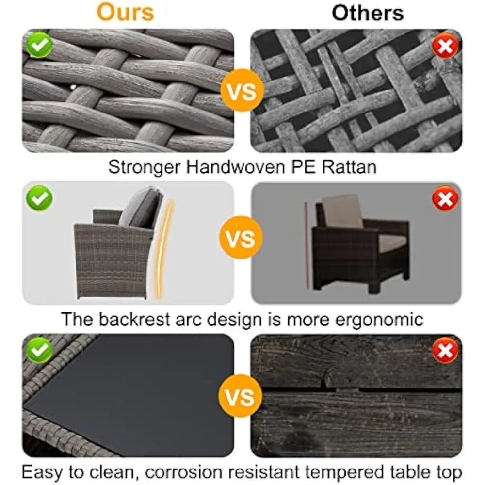 6-Piece Outdoor Patio Furniture Set: Sectional Rattan Sofa with Ottoman and Storage Table for Garden Conversations