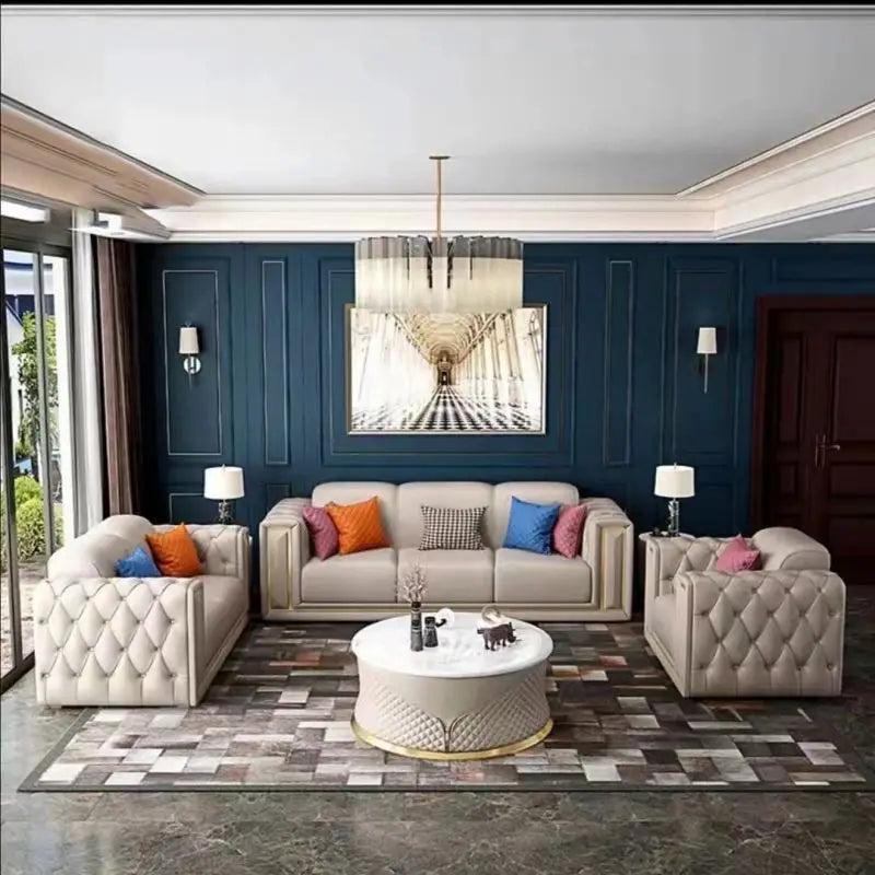 / Modern New Design Luxury Couch With Brass Legs Plush Leather Sofa Living Room Furniture