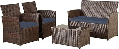 Patio Furniture Set, Modular Patio Set Wicker Outdoor Sectional Sofa Set PE Rattan Wicker Patio Conversation Set with T