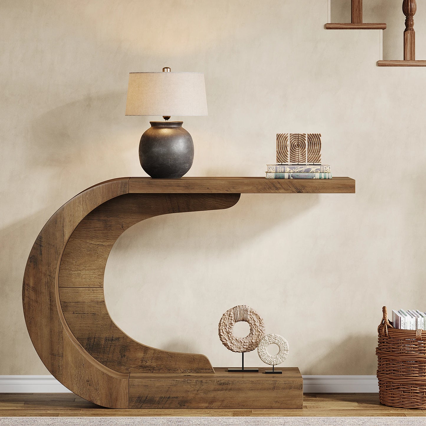 Tribesigns 43.3" Mid-Century Modern Console Table for Entryway, Wood C-Shaped Hallway Entry Accent Table for Living Room