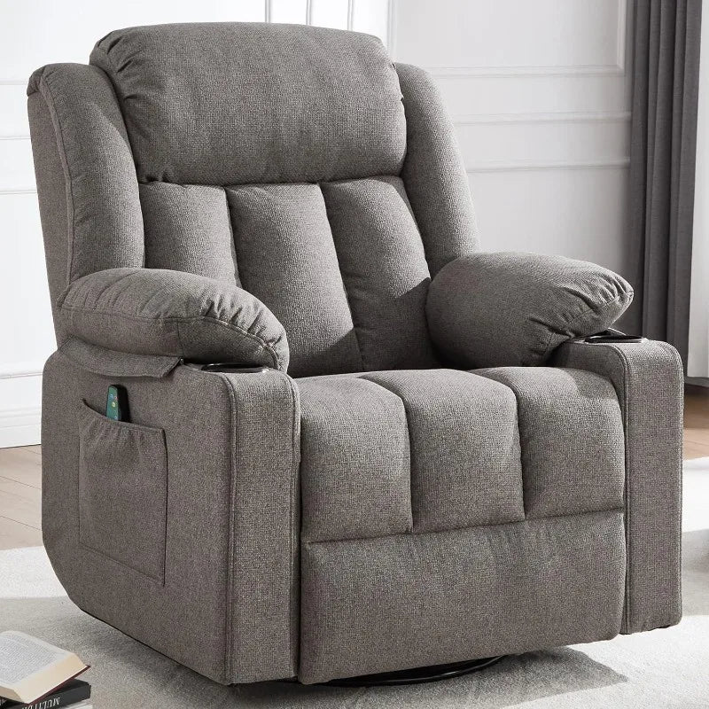 Ketaiyou Rocker Swivel Recliner Chair for Adults, Overstuffed Large Manual Recliner Glider with Massage and Heat, Comfy Soft