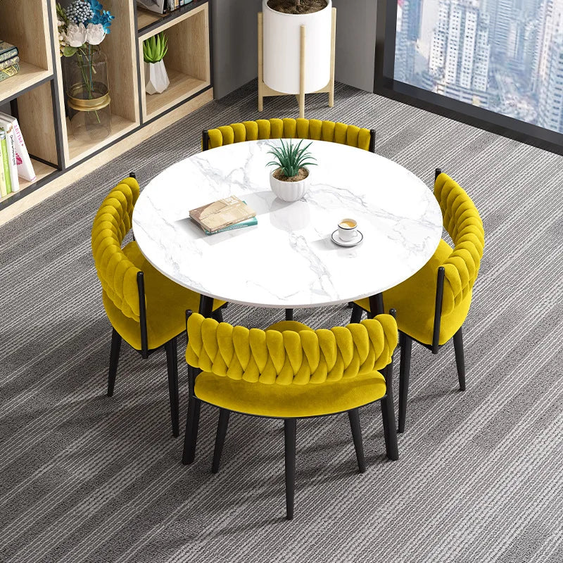 Customized Light Luxury Dining Table and Chair Set Square Rock Slab for Small Apartment Dining Room Furniture