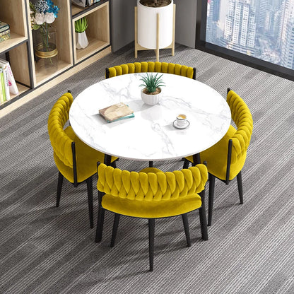 Customized Light Luxury Dining Table and Chair Set Square Rock Slab for Small Apartment Dining Room Furniture