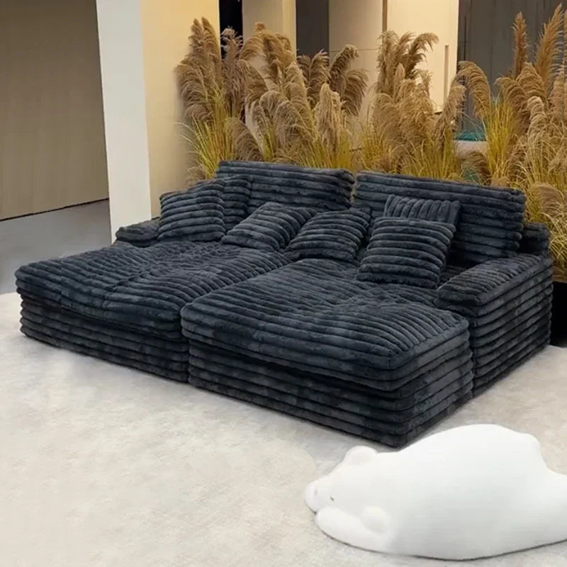 Modern Simple Lazy Sofa Bed Thick Strip Velvet Large Sofa Bed Living Room Furniture Nordic Sofabed Vacuum Compression Sofa Bed