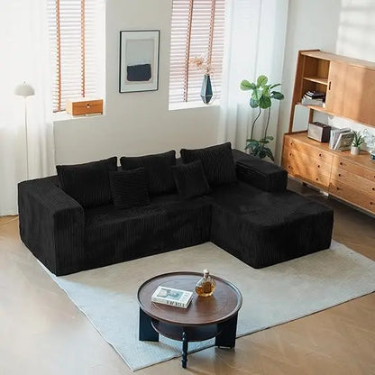 Upgrade 108’’ L Shape Cloud Couch, Plush Corduroy Sectional Sofa with Chaise, Boneless Couches for Living Room Bedroom, No Assem