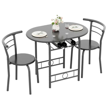 Vineego 3-Piece Small Kitchen Dining Set for 2 Black Wooden Table And Chairs Space Saving Breakfast Set