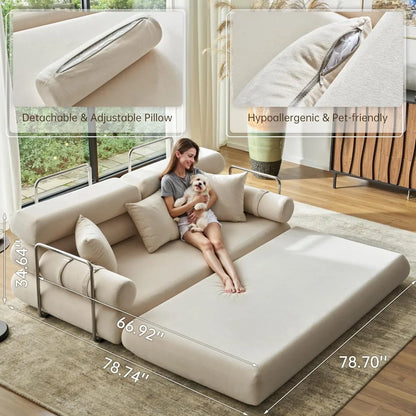 Convertible Sleeper Sofa - 35'' High-Back Floor Couch Bed - Folding Sofa Bed with Rounded Arm Supports - Floor Sofa Lounge