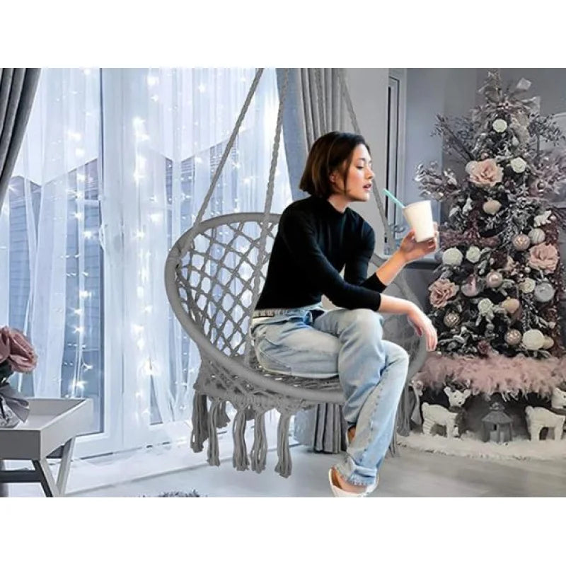 Hammock Hanging Swinging Chair,Hanging Cotton Rope Swing Chairs with Cushion and Hardware Kits, Hanging Chairs for Indoor
