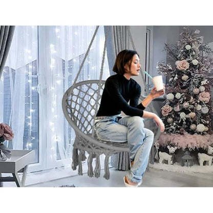 Hammock Hanging Swinging Chair,Hanging Cotton Rope Swing Chairs with Cushion and Hardware Kits, Hanging Chairs for Indoor