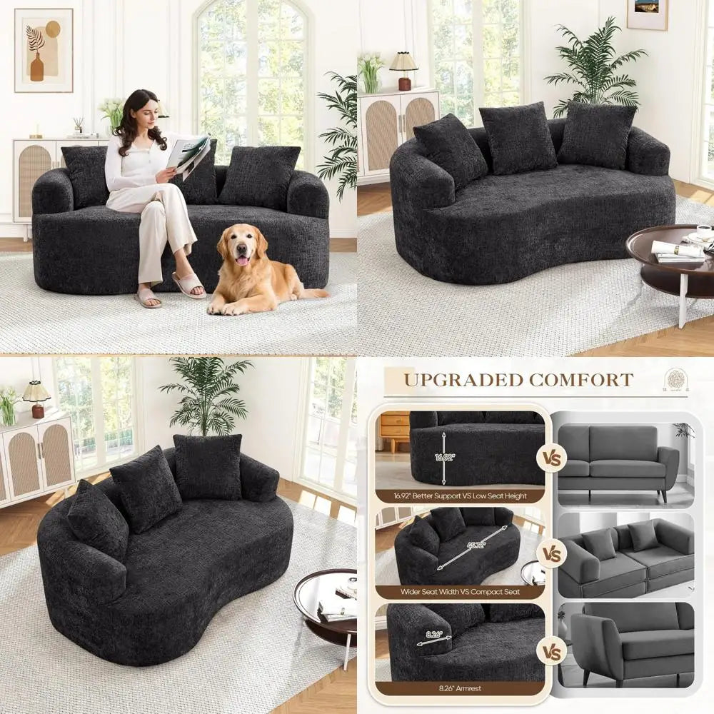 Modern Cloud-Inspired Chenille Loveseat with Pocket Springs and Memory Foam for Small Spaces: Plush and Comfortable Curved Secti