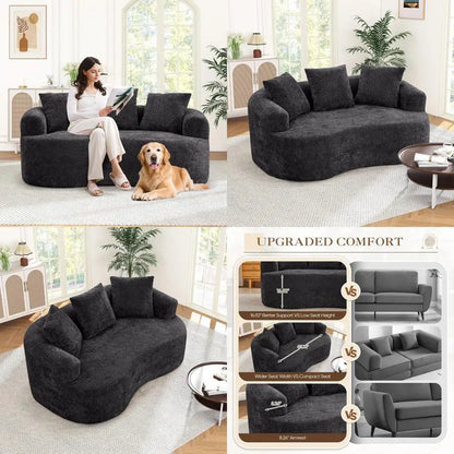 Modern Cloud-Inspired Chenille Loveseat with Pocket Springs and Memory Foam for Small Spaces: Plush and Comfortable Curved Secti