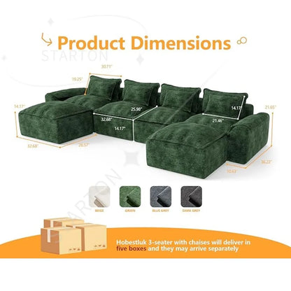 52" Cloud Modular Sectional Couch 4-Seater Sofa with Ottomans U Shaped Couch Deep Seat Sofa